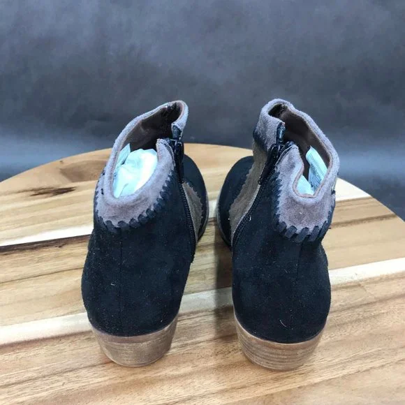 Roxy Black Brown Patchwork Block Heel Zip Up Booties Ankle Boots Womens Size 6 - Picture 4 of 7